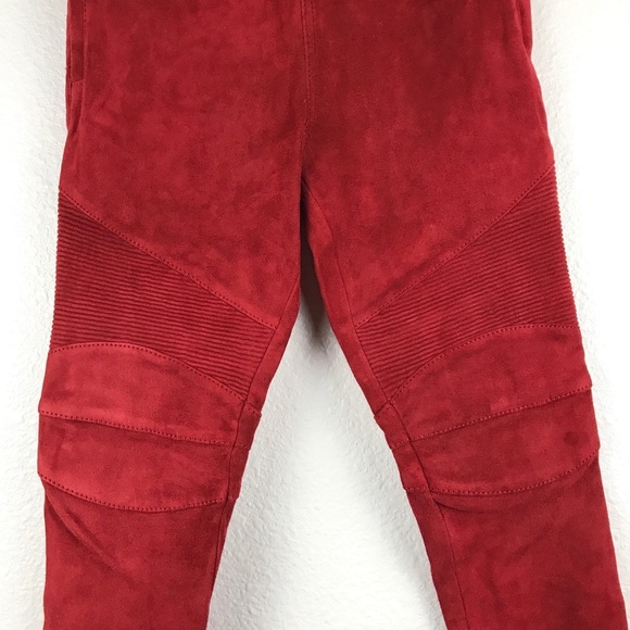 Balmain Boys Red Lamb Suede Moto Pants Size 8 - Picture 4 of 9